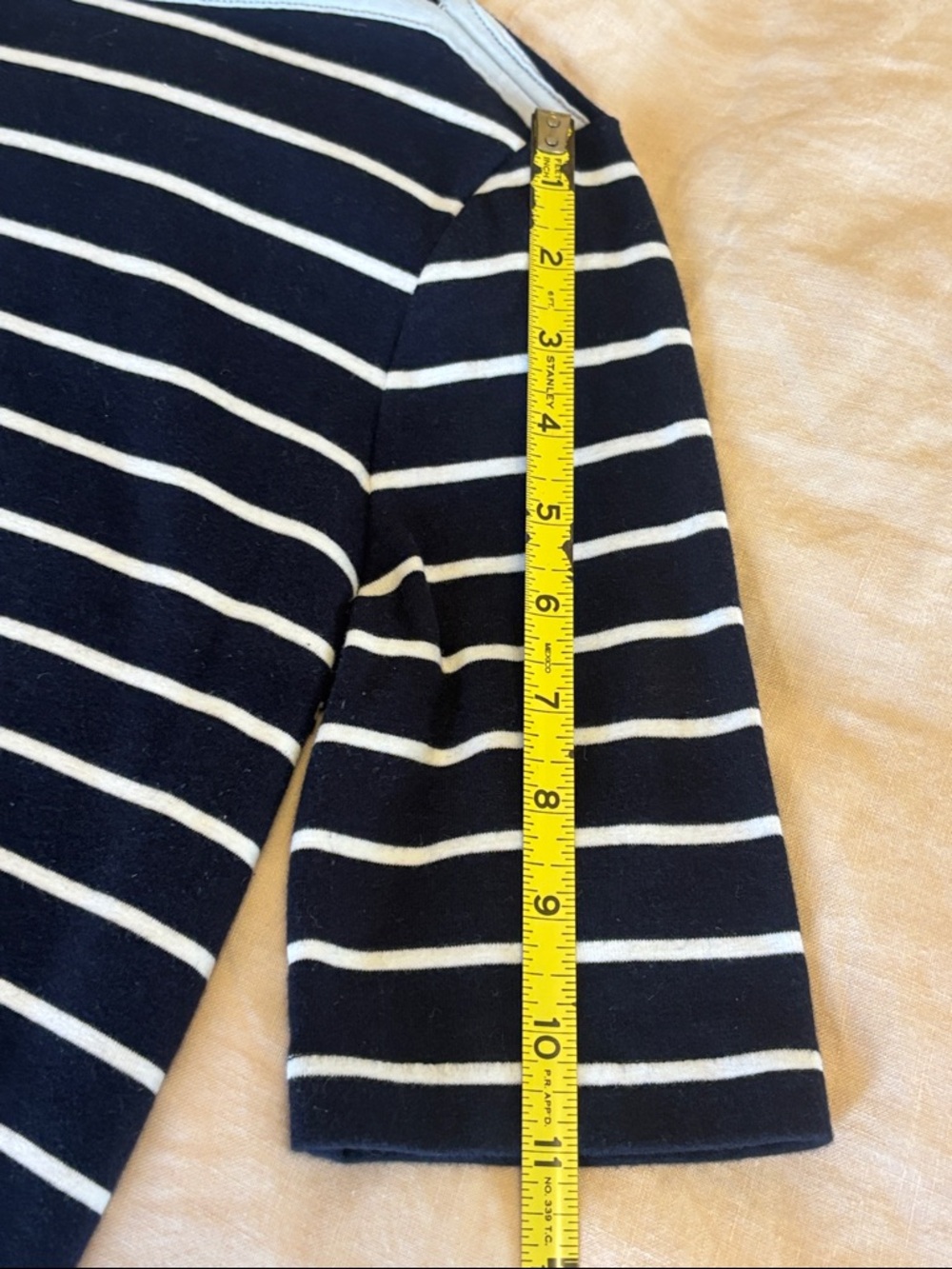 Lauren Ralph Medium White Navy Light Blue Striped Short Sleeve Boatneck coastal - Picture 9 of 11